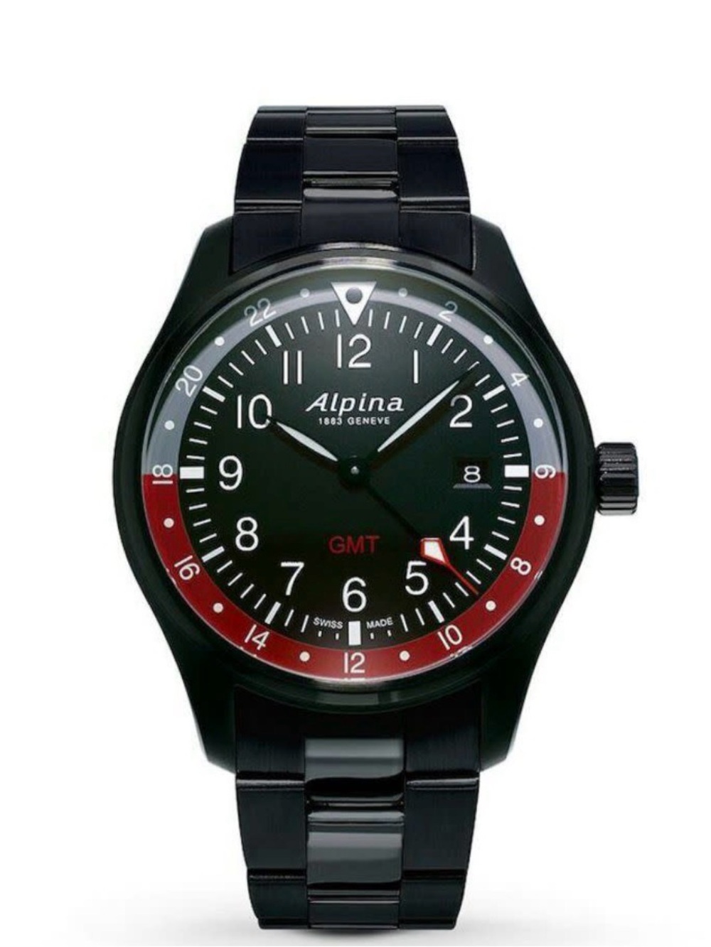 Alpina Black & Red GMT Men's Startimer Pilot Quartz Black Dial Watch